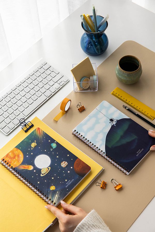 PAPERORA-A5 Spiral Cardboard Cover Set of 2 Ruled School Notebook 80 Sheets, Galaxy with Lesson Schedule 1