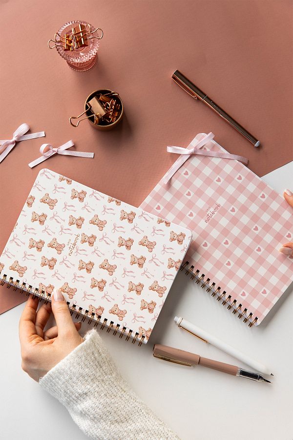 PAPERORA-A5 Spiral Cardboard Cover Set of 2 Checkered School Notebook 80 Sheets, Teddy Bear with Lesson Schedule 1