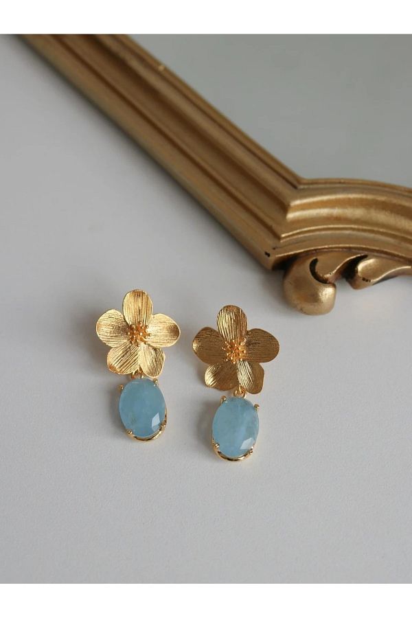 Reorah Collection-Blue Gem Blossom Earrings-Blue Gemstone Flower Earrings 1