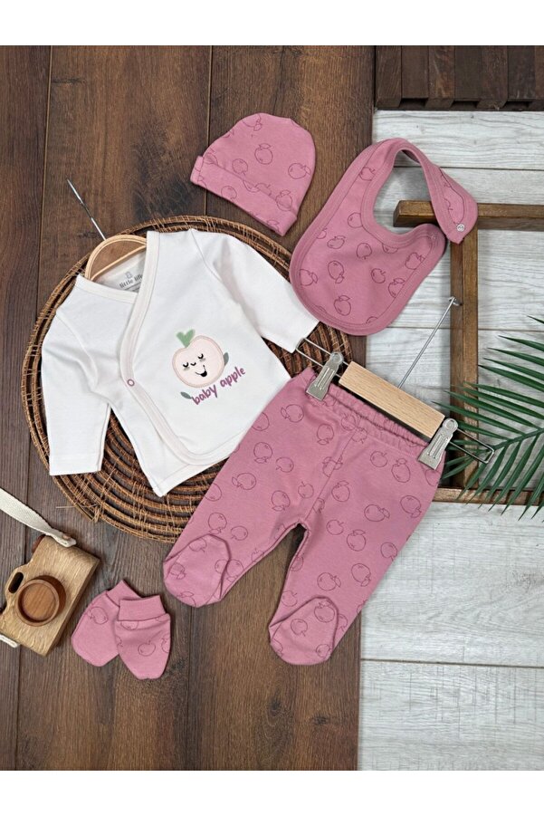 Kids Kingdom %100 Organik Pamuk Animal Desenli Yenidoğan Kız Bebek 5li Hastane Çıkış Seti