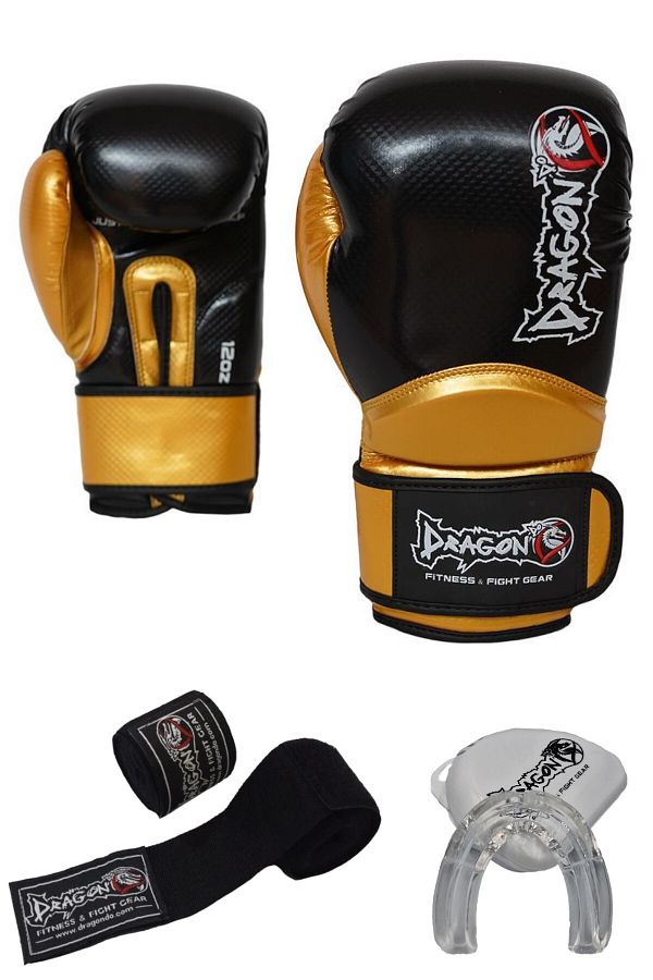 Dragondo-Carbon Dragon Boxing Gloves Muay Thai Set 3Pcs 1