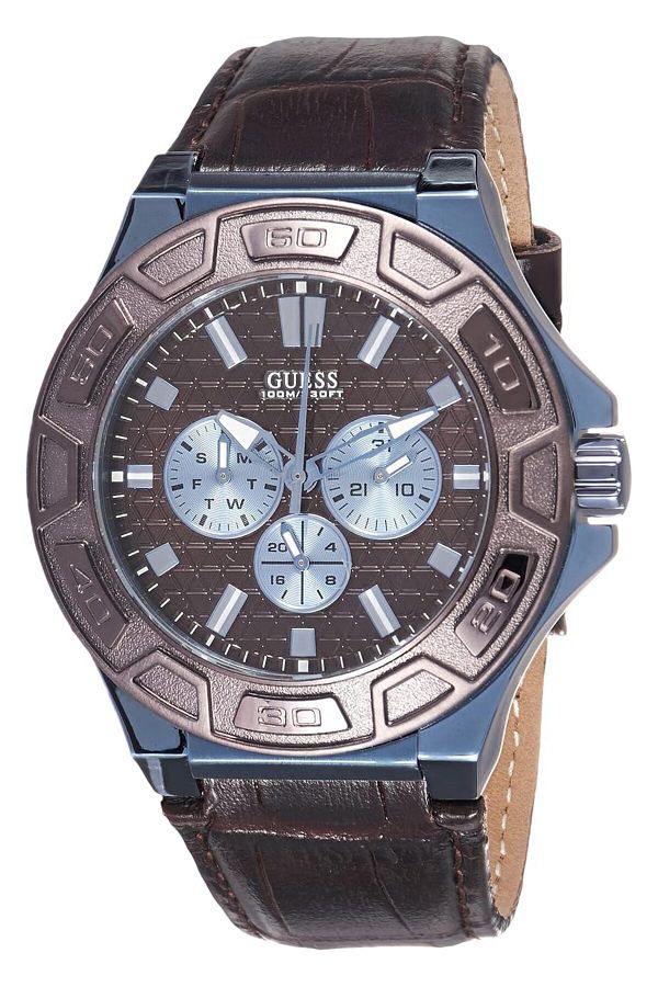 Generic-Guess Men Quartz Watch With Analog Display And Leather Strap W0674G5 1
