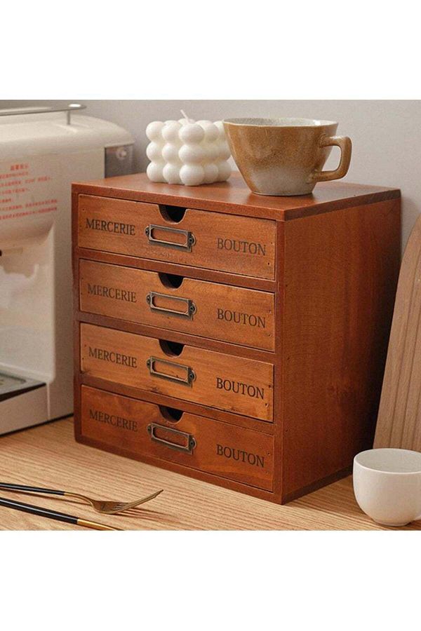 COOYA-Three-layer wooden desktop storage box,multi-compartment,with drawers,for desktop organization 1