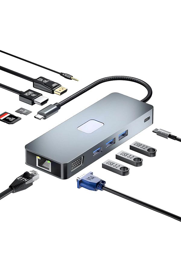 COOYA-11 in 1 Docking Station, 3.2 Gen 2(10Gbps), 100W PD, 4K@60Hz HDMI,1080P VGA, 1000Mbps LAN 1