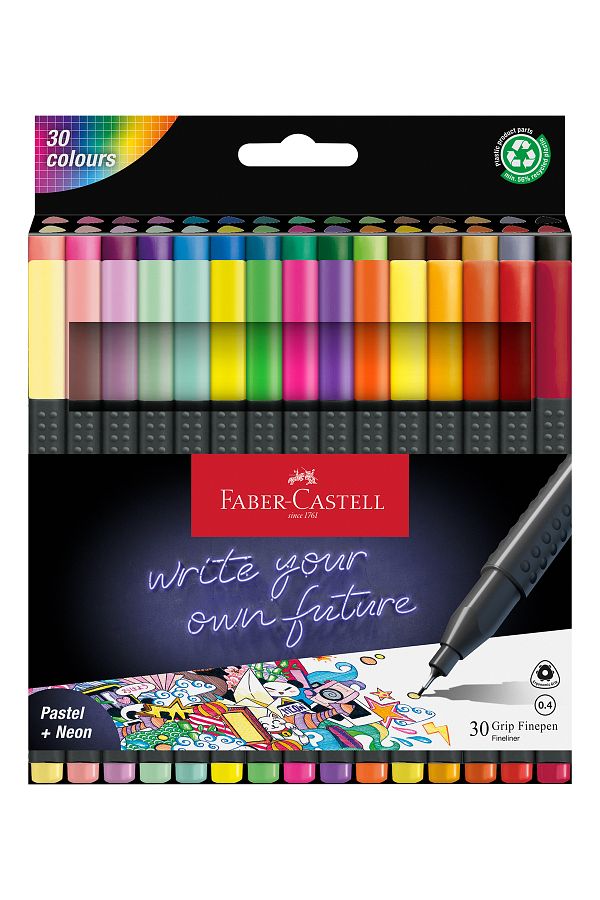 Faber Castell-مجموعة أقلام رصاص ذات رأس رفيع من Grip Finepen، 30 قطعة، ألوان باستيل ونيون، رأس دقيق 0.4 مم، جسم مثلث 1