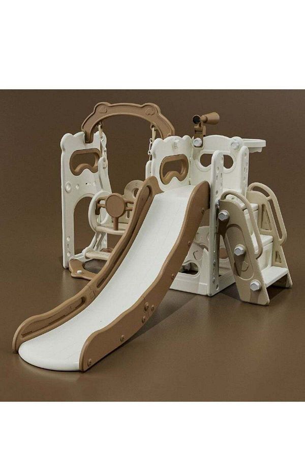 COOYA-3-in-1 children's slide, safe and durable, equipped with climbing frame, easy to install, khaki 1