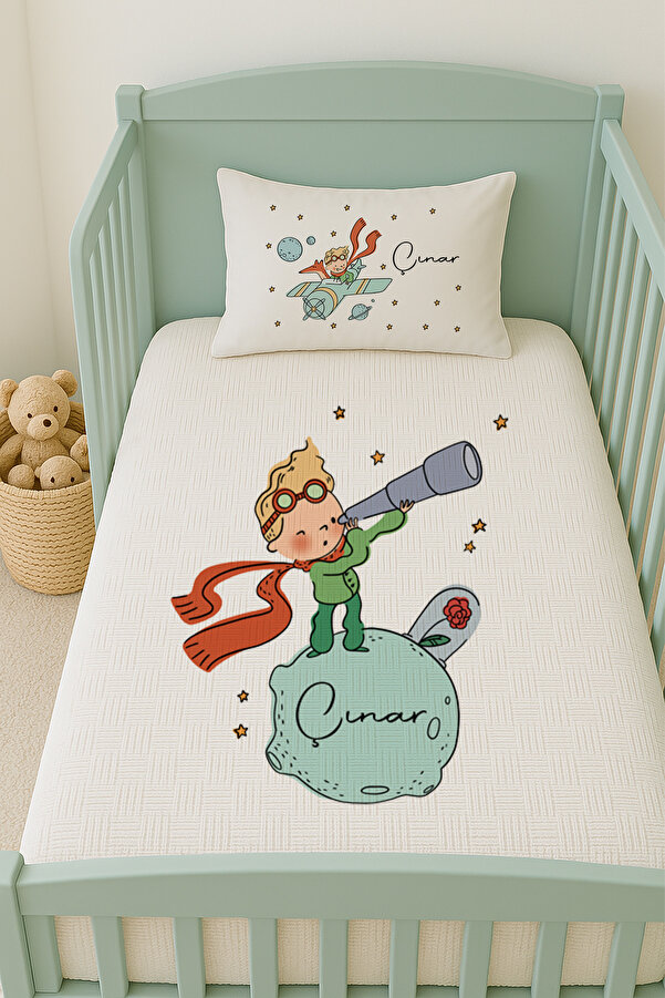 Genel Markalar %100 Pamuk İsme Özel İsimli 100x150 cm Pike Seti Küçük Prens