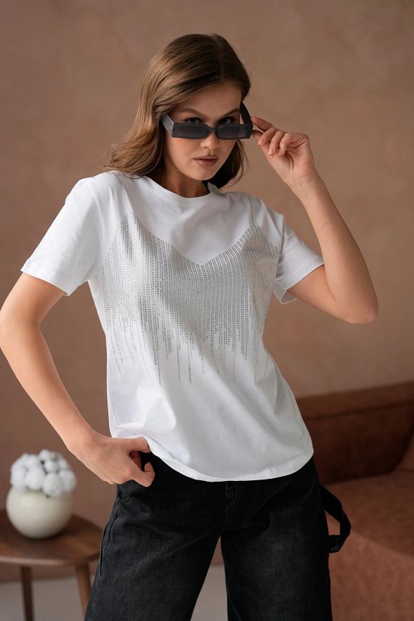 Park Karon-Tricou de bază cu broderie de piatră 1