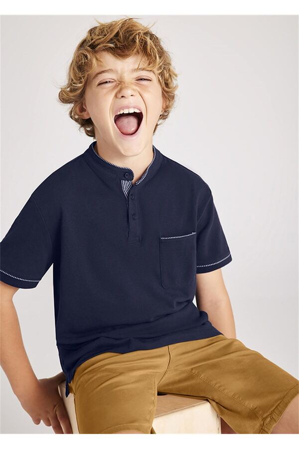MAYORAL-Boy's Mao Collar T-Shirt Navy Blue 6131 1