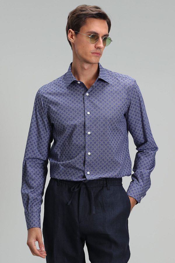 Lufian-Benjamin Ανδρικό Έξυπνο Πουκάμισο Slim Fit Navy Blue 1