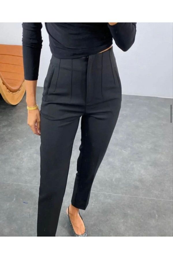 QueenPant-Women's Black High Waist Pencil Full Mold Fabric Zr Pants 1