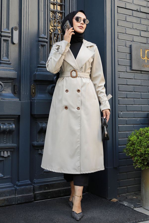 Neva Style-Trenci Hijab Bej - Catarama si Curea, Model 5942BEJ 1