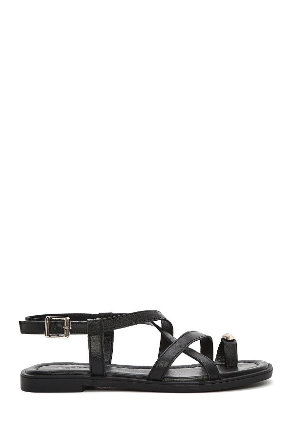 Derimod-Women's Black Ankle Buckle Leather Sandals 25Sfd 362918 1