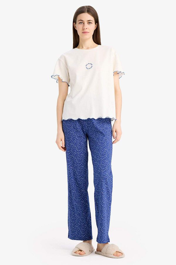DeFacto-Set pijamale cu mânecă scurtă Top cu talie elastică Long Six In Love E0274ax25sp 1