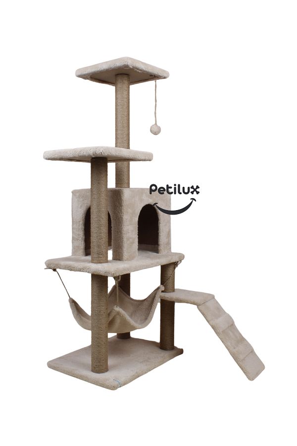 Petilux-B-07 Luxury Cat Scratching Playhouse with Hammock and Nest 1