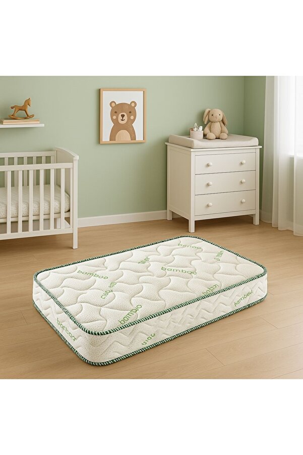 POOLY 70 X 110 Cm Ortopedik Bamboo Bebek Yatağı Beşik Yatağı Oyun Parkı Yatağı (BAMBOO YASTIK HEDİYELİ)