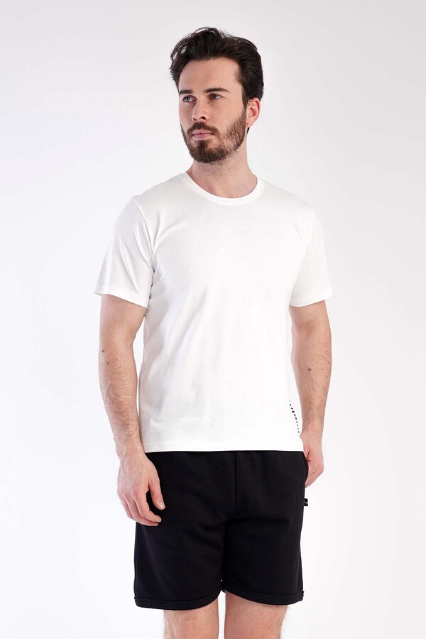 VİENETTA-Men's White 3 Thread Crew Neck Short Sleeve Pajama Set with Shorts, 3010060000 1