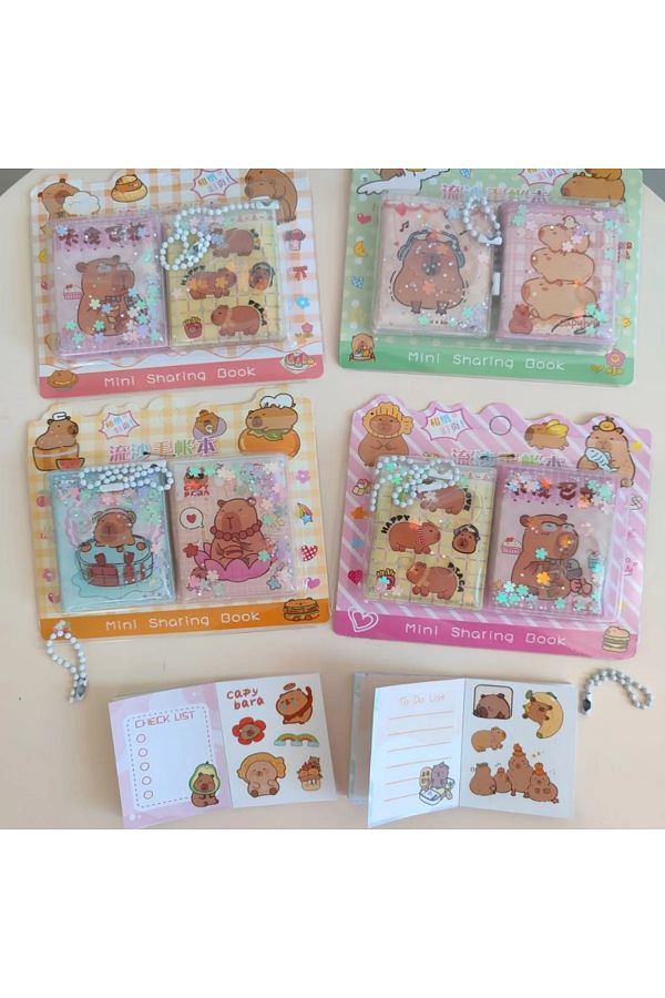BALCI HEDİYELİK-2 Pack Capybara Notebook Water Sequin Notebook Sticker Notebook Keychain 1