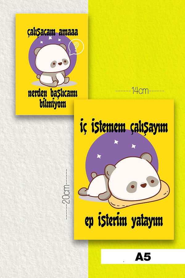 SelisCraft-Talking Panda Set of 2 Unlined Notebooks Yellow A5 40 Sheets School Notebook Memory Notebook Gift Notebook 1