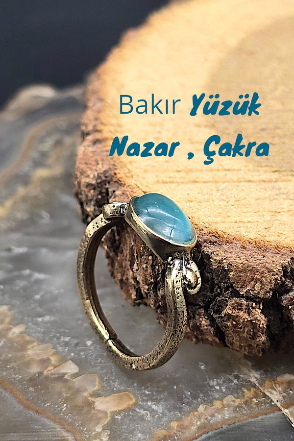 NBS Beautiful Naturel Stones-خاتم نحاس أزرق نقي قابل للتعديل - فضي (هدية، عيد ميلاد، يومي) 1