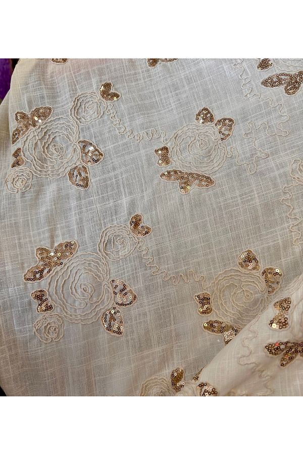ODDA TASARIM ATÖLYESİ-100% Cotton Organic Fabric with Brown Sequin Embroidery on Top 1