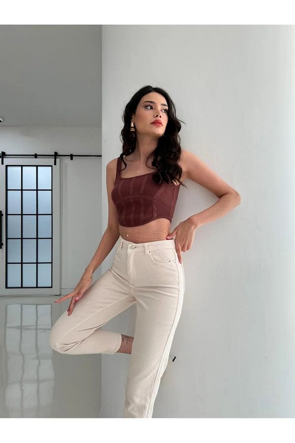 Trn JNS-Lucy Boyfriend Beige Mom Ψηλόμεσο Λύκρα Τζιν Παντελόνι 1