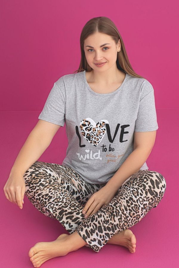 Farya Home-X-Dreamy Plus Size Cotton Leopard Print Short Sleeve Pajamas Set 1