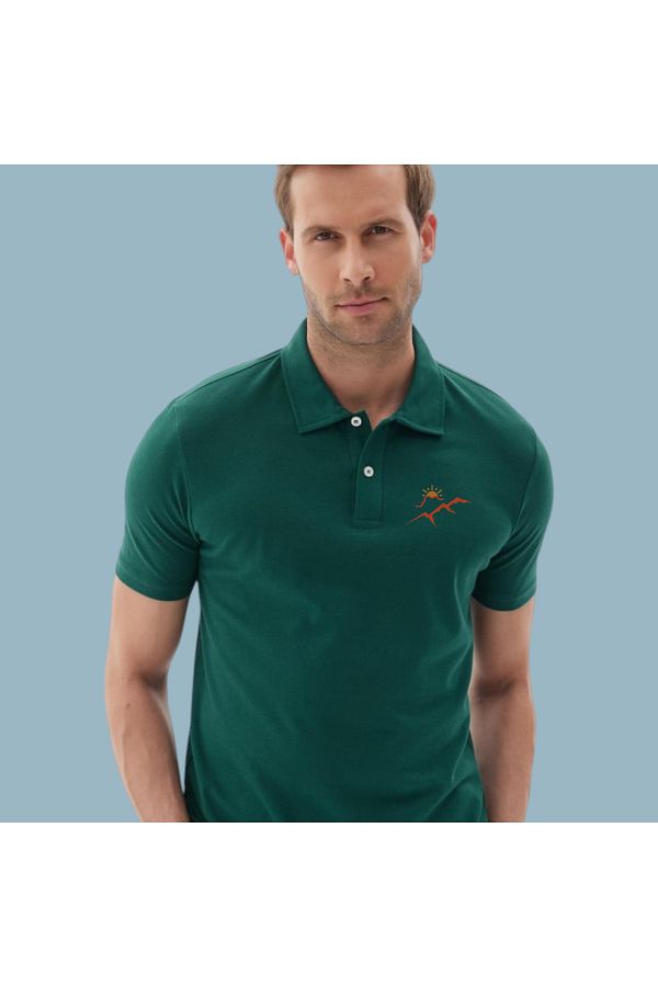Eastek-Men's Printed Green 100% Cotton Cool Polo Neck Slim Fit T-Shirt 1