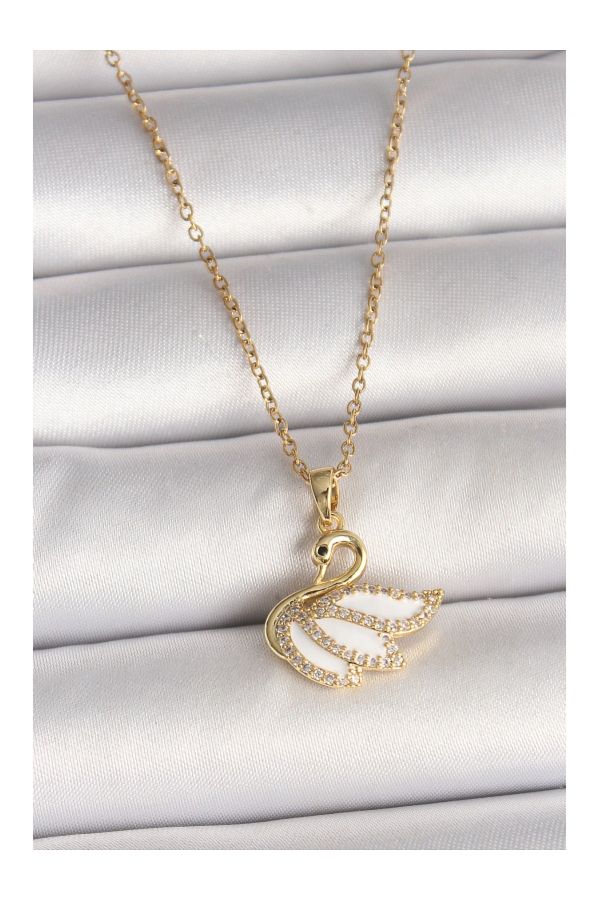 Clariss-316L Steel Gold Color Chain Zircon Stone Swan Model Women's Necklace 1