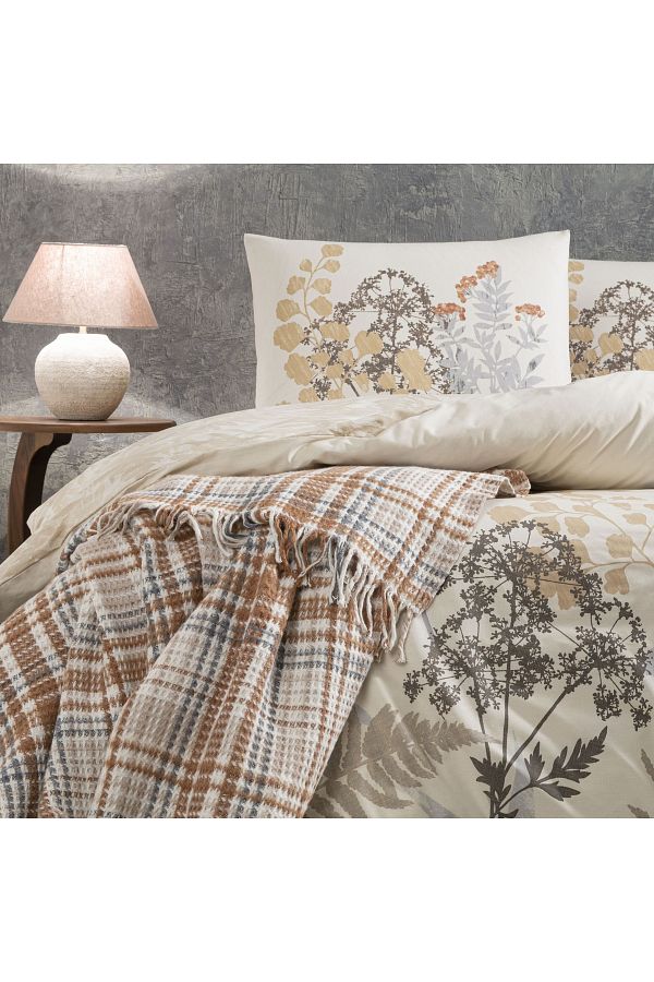 Taç-Woody Double Scotch Blanket Duvet Cover Set Brown 1