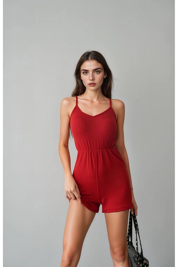 Friday Mood-Women's Elastic Waist Strap Shorts Jumpsuit 1