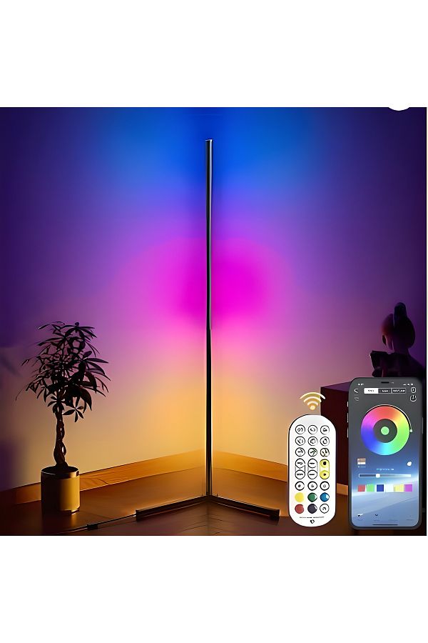 COOYA-Smart RGB LED Floor Lamp, Modern Corner Lamp, Dimmable, Music Sync, APP Control, With Remote, 56" H 1