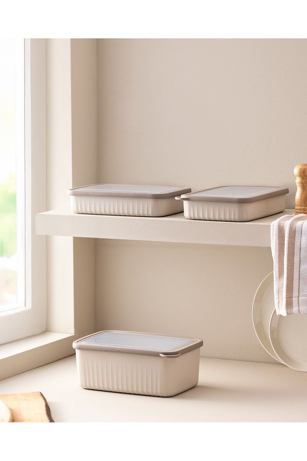 Madame Coco-Lucca Set of 3 Rectangular Storage Containers - Beige 1