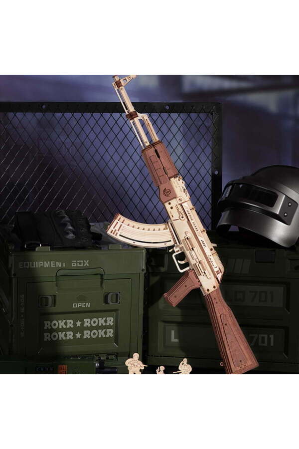 ROKR-نموذج أحجية خشبي ثلاثي الأبعاد AK47 بأشرطة مطاطية من G-un Toys 1