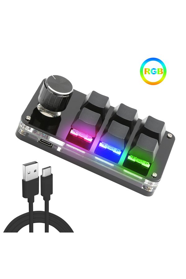 Romoral-K06-Black-RGB USB Macro Custom Mini Keyboard 12 Keys 2 Knob Programming DIY Mechanical Keyboard Gami 1