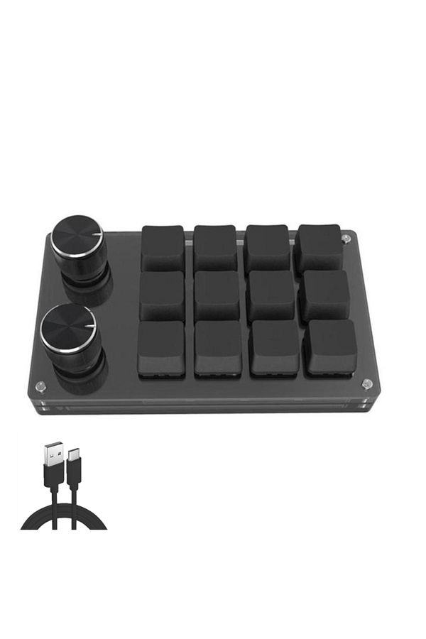 Romoral-HX-K12 Black USB Macro Custom Mini Keyboard 12 Keys 2 Knob Programming DIY Mechanical Keyboard Gamin 1