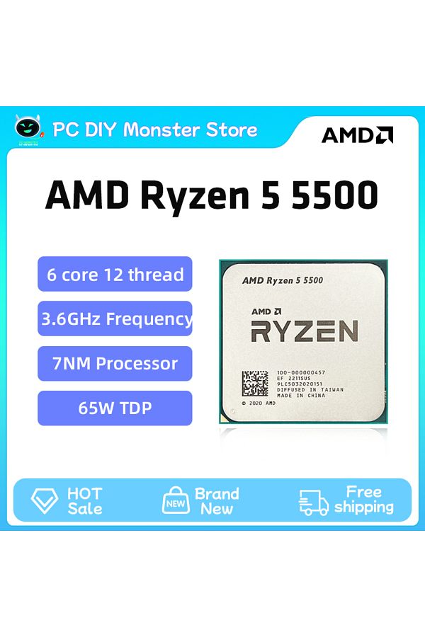 Choice-AMD Ryzen 5 5500 R5 5500 3.6GHz 6 Core 12 Thread CPU Processor 7NM L3=16M AMD AM4 Gaming processa... 1