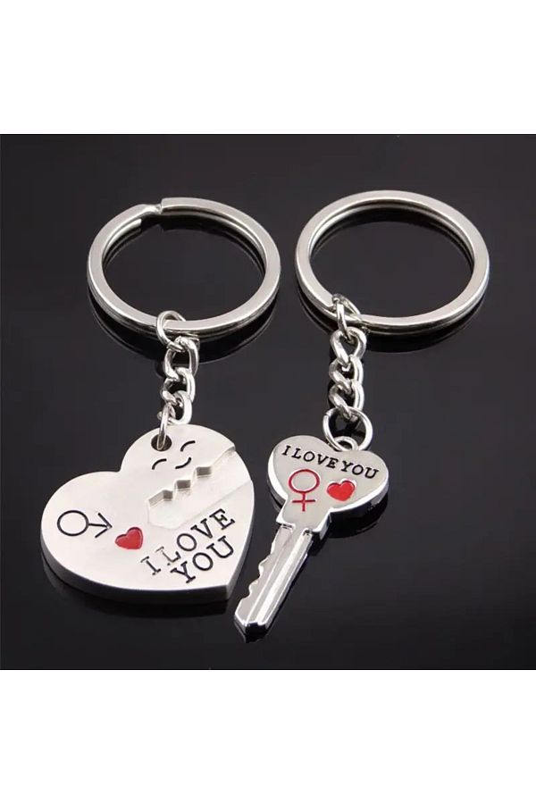 Choice-AYSK047 Couple Keychain Creative Secret Love You English Couple Metal Arrow Heart Piercing Pendant C 1