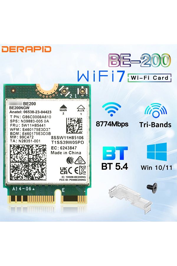 DERAPID-WiFi7 BE200NGW WiFi7 BE200NGW Tri-Band NGFF Wifi Adapter Bluetooth 5.4 BE200 M.2 Wireless Dongle For 1