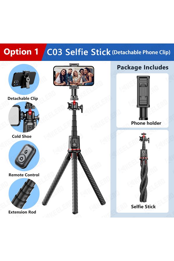 KEELEAD-C03 Wireless Bluetooth Selfie Stick for Smartphone Gopro Tripod for DSLR Camera with Octopus Legs fo 1
