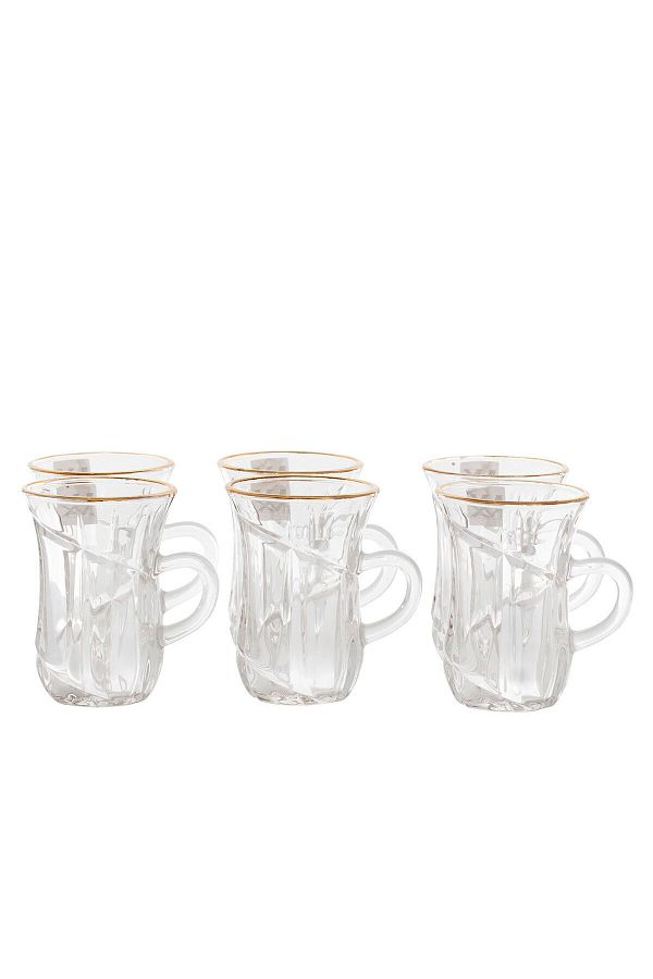 Alsaif Gallery-Tea set with max glass handle, with golden font, 6 pieces - transparent 1