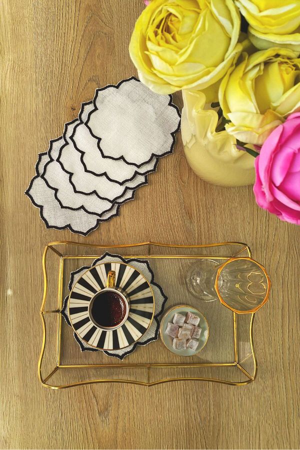 Arancione Co-Black Detailed Mandala 6-Piece Cocktail Napkin 1
