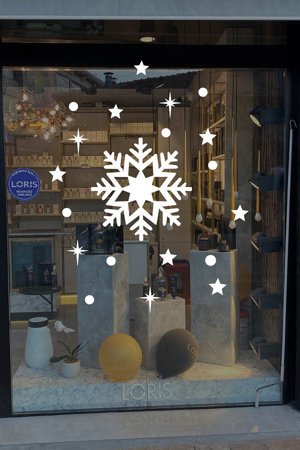 New Jargon-Large Snowflake and Shiny Stars and Snowflakes New Year Shop Window Glass Sticker 1