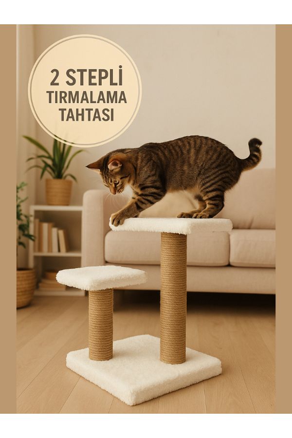 Komano Pontika-44 cm Cat Scratching Board with Two Steps/Stepl, Play, Exercise, Scratching, Resting Area 1