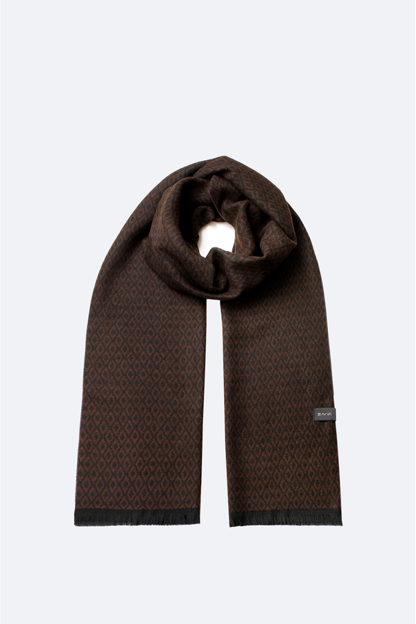 Avva-Men's Brown Viscose Blended Tasseled Patterned Shawl A42Y9402 1