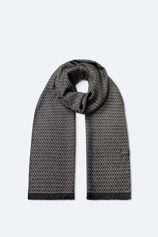 Avva-Men's Black Viscose Blended Tasseled Patterned Shawl A42Y9401 1