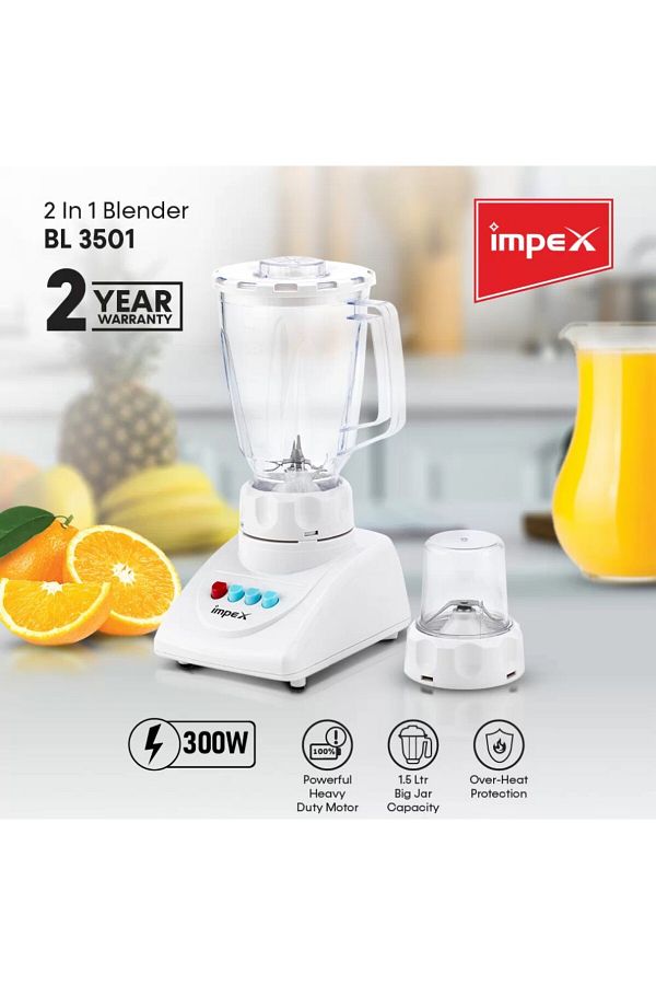İMPEX-Blender 2 In 1 Mixer Grinder, Powerful Motor, Speed Control With Pulse, 1.4 L 400 W - Bl3501 1