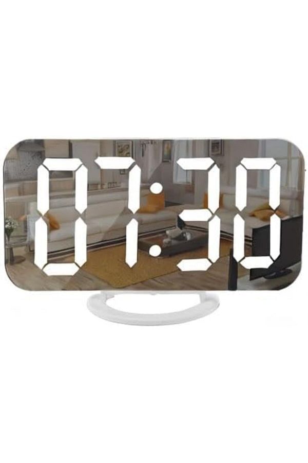 COOYA-Digital Clock, LED Large Display Mirror Surface with 3 Levels Brightness, Dual USB Ports, White 1