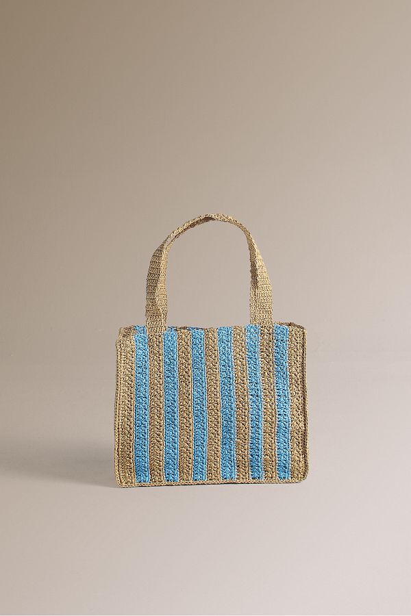 Green Petition-Marla Laguna Paper Rope (Rafia), Hand Knitted, Cabana Patterned, Beach Bag. 1