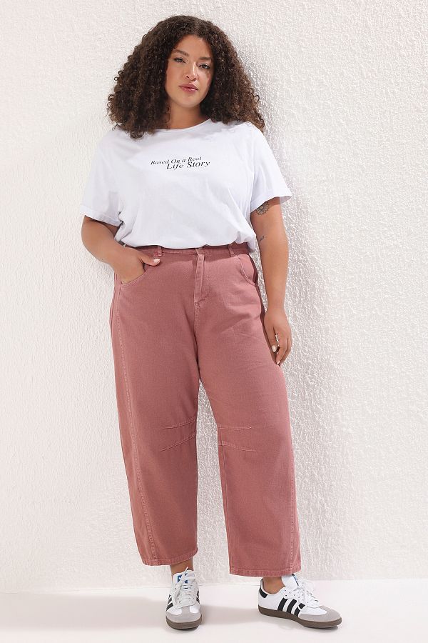 Trendyol Curve-Μπορντό ψηλόμεσο Bagyy Fit Plus Size Τζιν TBBSS25CJ00000 1